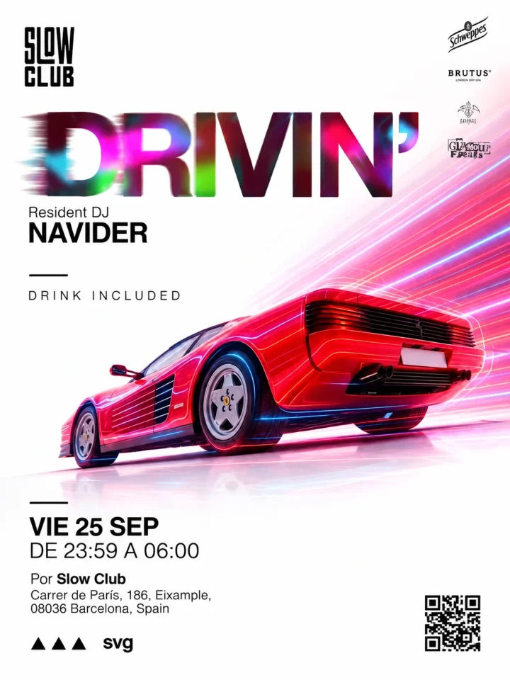 Cartel de DRIVIN': 25 de septiembre de 2026 en Slow Club, Barcelona con Navider