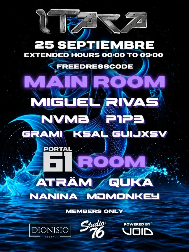 Cartel de ITACA: 25 de septiembre de 2026 en Studio 76, Madrid con Atrâm y Quka
