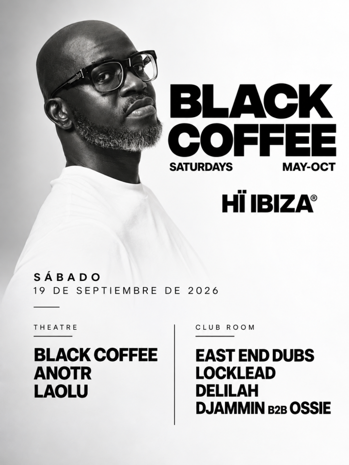 Black Coffee llega el 19 de septiembre a Hï Ibiza, con Black Coffee, ANOTR, Laolu, East End Dubs, Locklead, Delilah y DJAMMIN B2B Ossie.