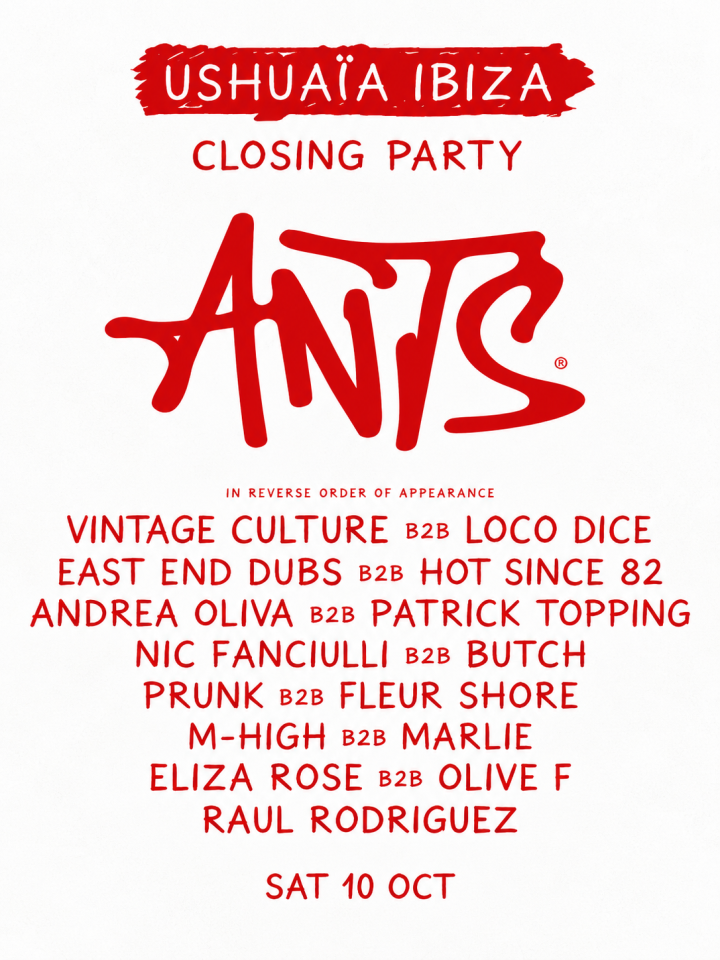 ANTS Closing Party celebra el cierre de temporada en Ushuaïa Ibiza el 10 de octubre de 2026.