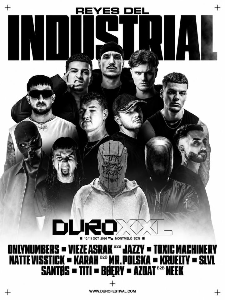 DURO XXL 2026 vuelve a Montmeló los días 10 y 11 de octubre con Onlynumbers, Vieze Asbak B2B Jazzy, Kruelty, Toxic Machinery y más.