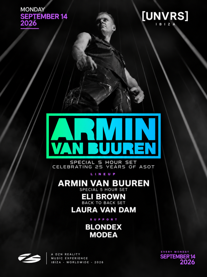 A State Of Trance continúa el 14 de septiembre en [UNVRS], Ibiza, con Armin van Buuren, Eli Brown, Laura van Dam, Blondex y Modea.