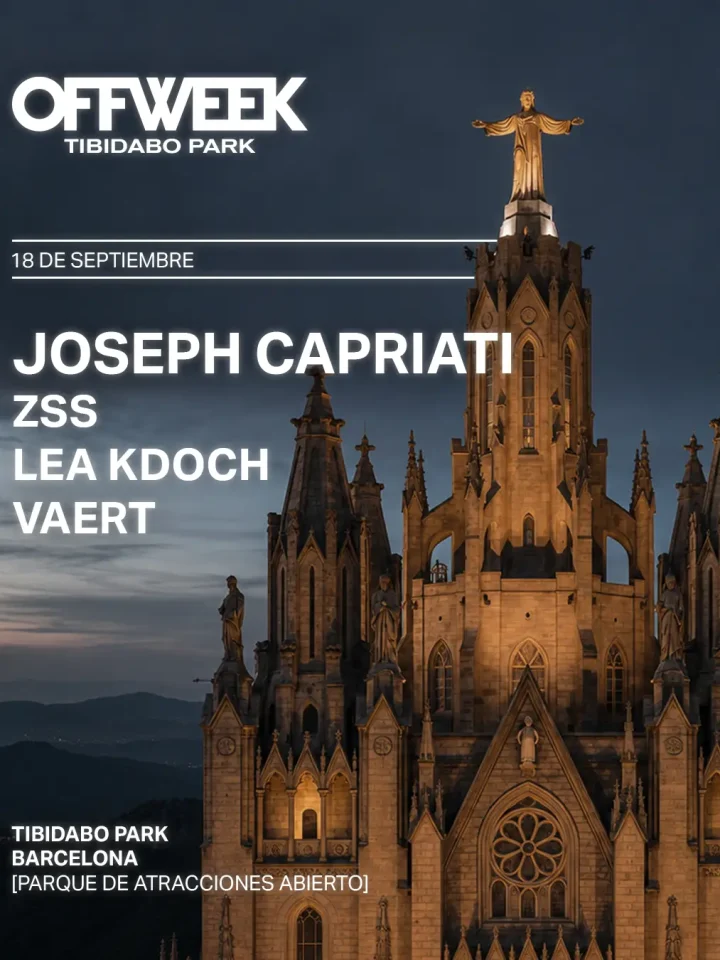 Cartel de OFFWEEK: 18 de septiembre de 2026 en Tibidabo Park – Parc d’Atraccions del Tibidabo, Barcelona con Joseph Capriati