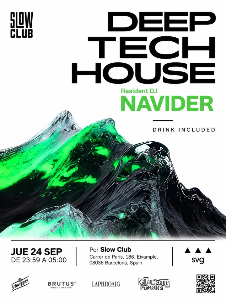 Cartel de DEEP, TECH, HOUSE: 24 de septiembre de 2026 en Slow Club, Barcelona con Navider