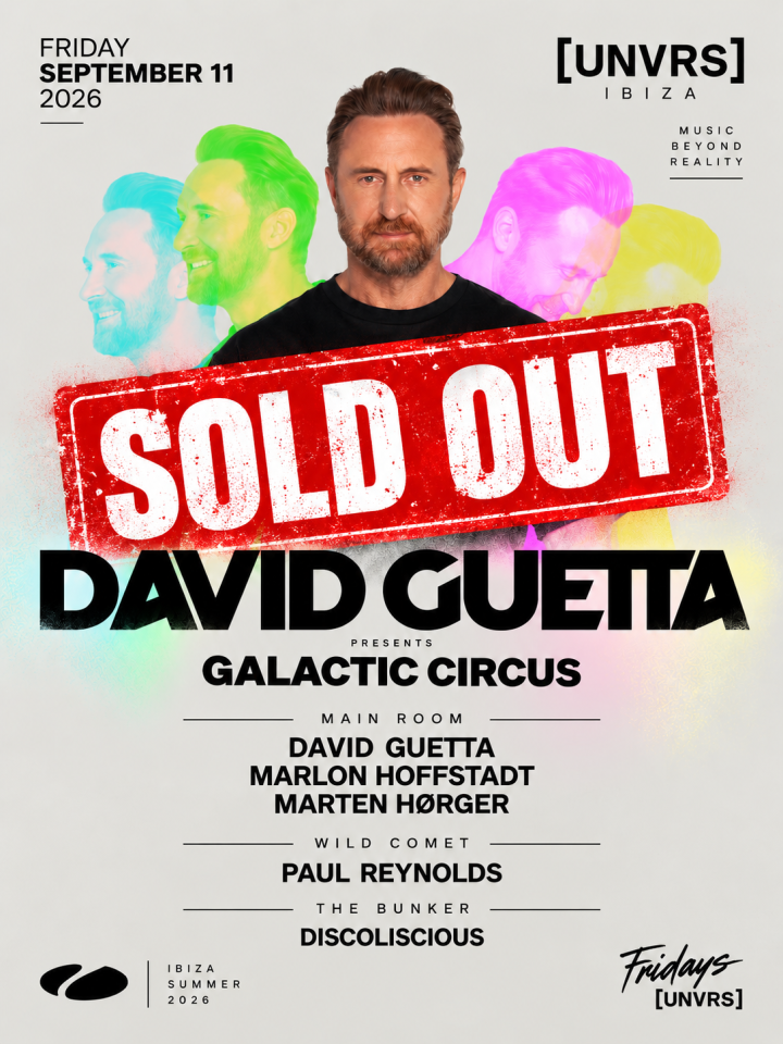 David Guetta Presents Galactic Circus llega el 11 de septiembre a [UNVRS], Ibiza, junto a Marlon Hoffstadt y Marten Hørger. SOLD OUT