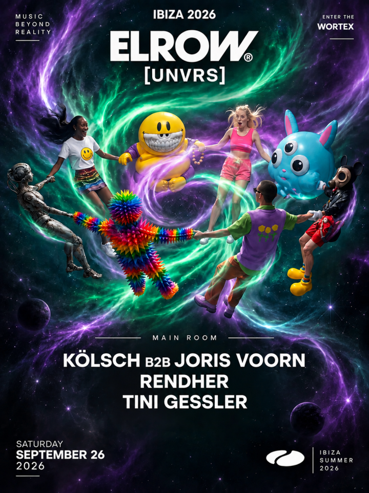 elrow Ibiza llega el 26 de septiembre a [UNVRS], Ibiza, con Kölsch B2B Joris Voorn, Rendher y Tini Gessler.