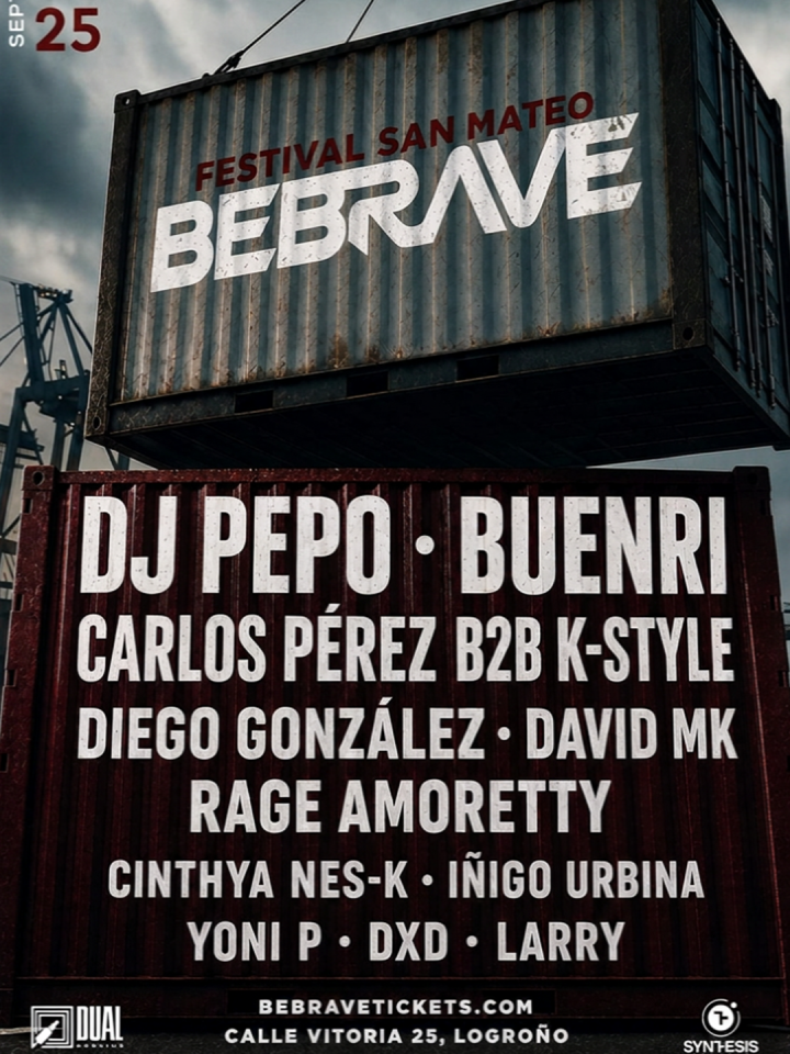 Cartel de BE BRAVE: 19 de septiembre de 2026 en Logroño con Pepo y Carlos Pérez