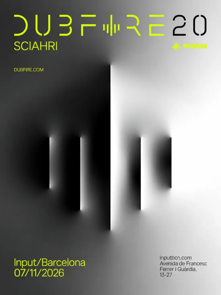 Cartel de PRISM PRES. DUBFIRE 20: 7 de noviembre de 2026 en INPUT, Barcelona con Dubfire y Sciahri