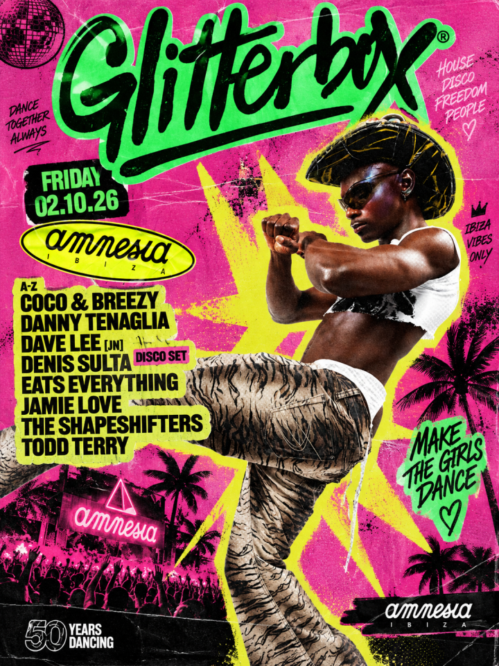 Glitterbox celebra una nueva noche de house y disco el 2 de octubre en Amnesia Ibiza con Danny Tenaglia, Dave Lee, Denis Sulta, Eats Everything y Todd Terry.
