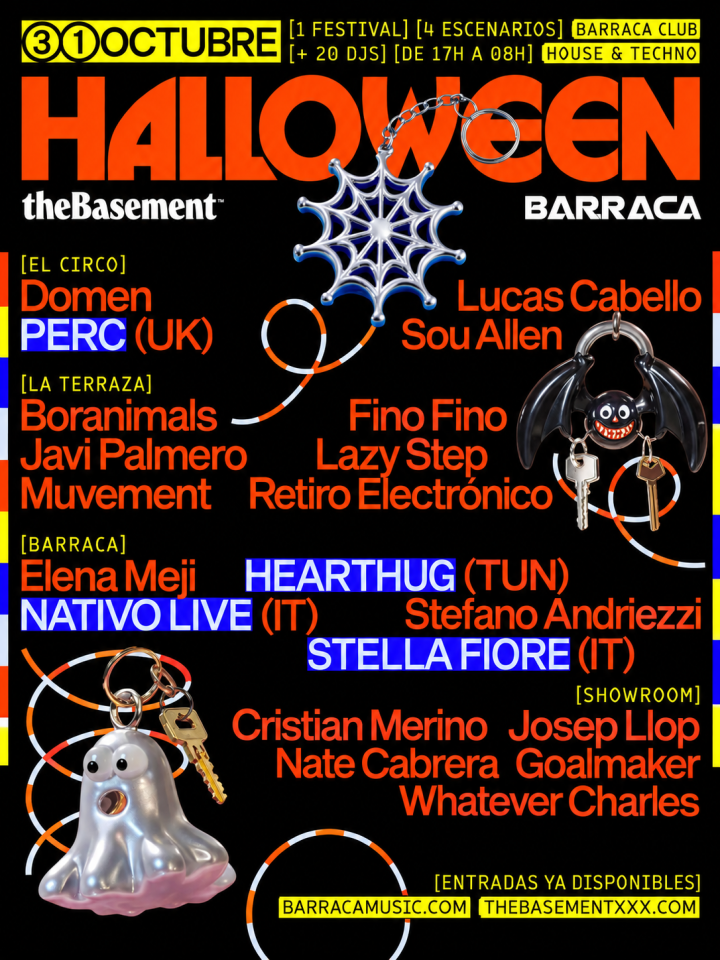 Halloween Barraca x theBasement reúne más de 20 DJs en 4 escenarios el 31 de octubre en Barraca Club, Sueca, Valencia.