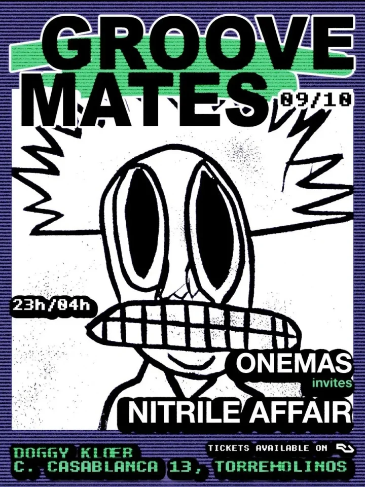 Cartel de GROOVE MATES: ONEMAS INVITES NITRILE AFFAIR: 9 de octubre de 2026 en Doggy Kloeb, Torremolinos