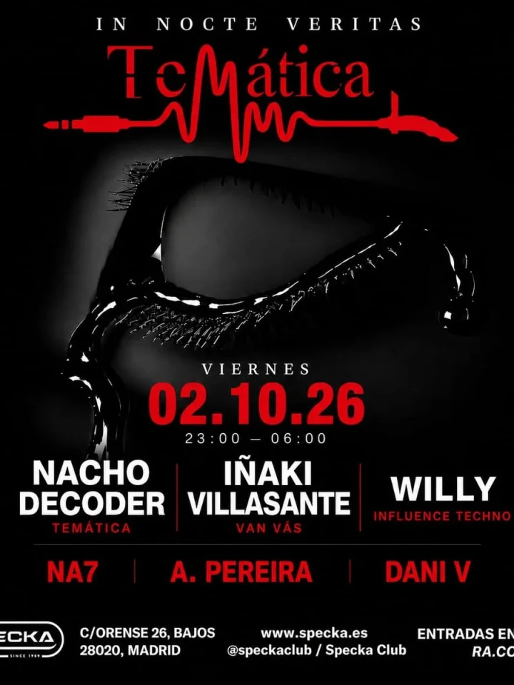 Cartel de IN NOCTE VERITAS I TEMÁTICA RENTRÉE: 2 de octubre de 2026 en Specka, Madrid