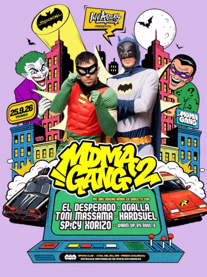 Invaders presenta MDMA GANG 2 el 25 de septiembre en Spook, Valencia, con Me Das Mucho Amor, El Desperado, Ogalla y más artistas.