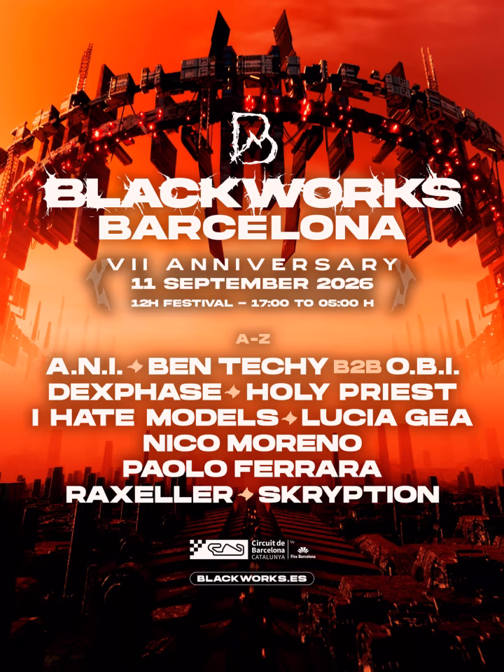 Blackworks VII Anniversary Barcelona llega al Circuit de Barcelona-Catalunya el 11 de septiembre con I Hate Models, Nico Moreno, O.B.I. y un potente cartel de hard techno.